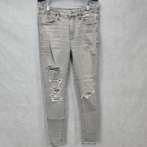 American Eagle Outfitters Light Gray Distressed Skinny Jeans